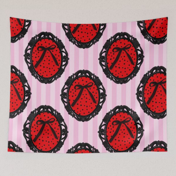 Item preview, My Gothic Romance – Victorian Cameo Bow Pattern in Pink Black and Crimson designed and sold by VirtuallyCreativ .