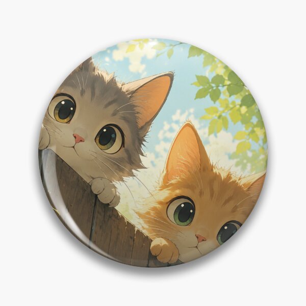 Item preview,  Peeking Kittens Fence Art Print – Cute Anime Cat Garden Summer Wall Art Kawaii Cat Nature Framed Print designed and sold by IconicDesignsXd.
