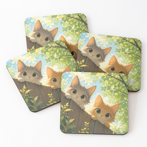 Item preview,  Peeking Kittens Fence Art Print – Cute Anime Cat Garden Summer Wall Art Kawaii Cat Nature Framed Print designed and sold by IconicDesignsXd.