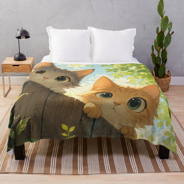 Item preview, Peeking Kittens Fence Art Print – Cute Anime Cat Garden Summer Wall Art Kawaii Cat Nature Framed Print designed and sold by IconicDesignsXd.