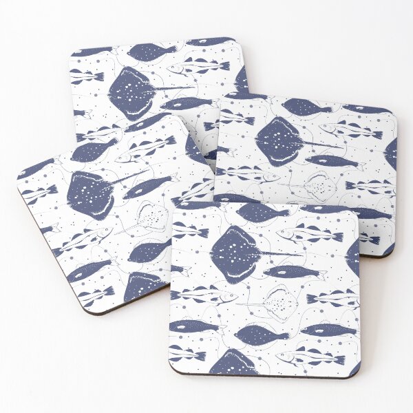 Item preview, Fish Illustration Blue White Pattern designed and sold by CreativeBridge.
