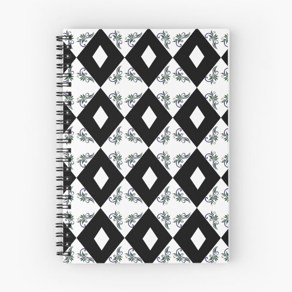 Item preview, Vintage ceramic tile style seamless pattern. Black abstract geometric diamond shapes with green leaf scrolls. designed and sold by AjjimaJKM.