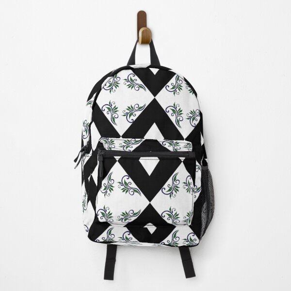 Item preview, Vintage ceramic tile style seamless pattern. Black abstract geometric diamond shapes with green leaf scrolls. designed and sold by AjjimaJKM.