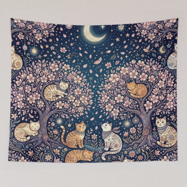 Item preview, Whimsical Cats and Sakura Moonlit Night designed and sold by Iampoji.