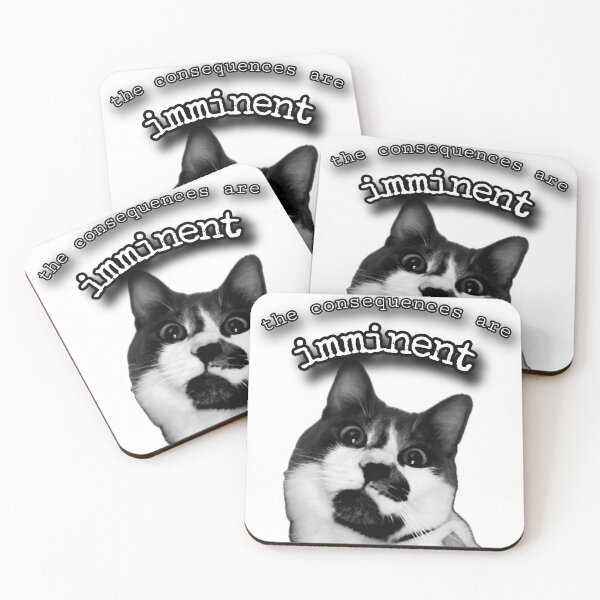 Item preview, Consequences are imminent funny biltong cat in white designed and sold by BeesBarn.