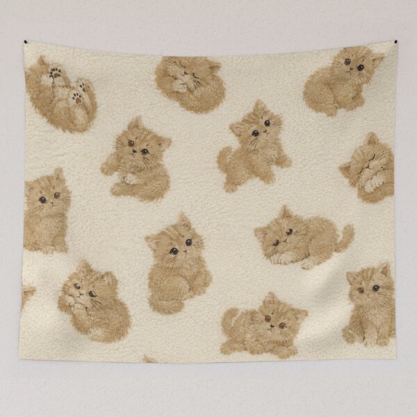 Item preview, Fluffy Kitten Toss Pattern – Cute Teddy Bear Cat Neutral Cozy Home Decor All Over Print designed and sold by IconicDesignsXd.
