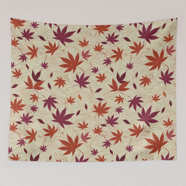 Item preview, Autumn Maple Seigaiha Pattern – Japanese Wagara Botanical Wallpaper Design designed and sold by Tamas Das.