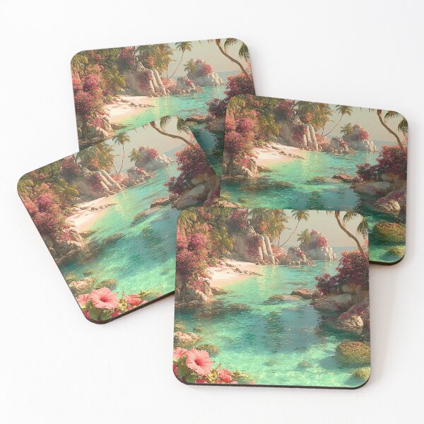 Item preview, Tropical Beach Cove Print | Hibiscus Palm Tree Wall Art designed and sold by JPrintsInc.