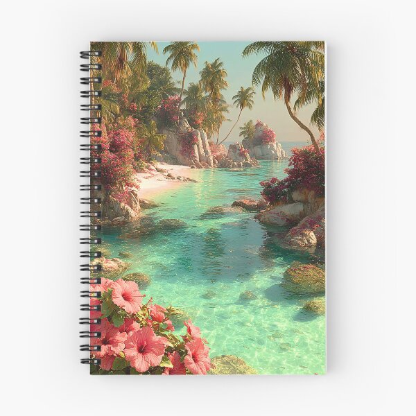 Item preview, Tropical Beach Cove Print | Hibiscus Palm Tree Wall Art designed and sold by JPrintsInc.