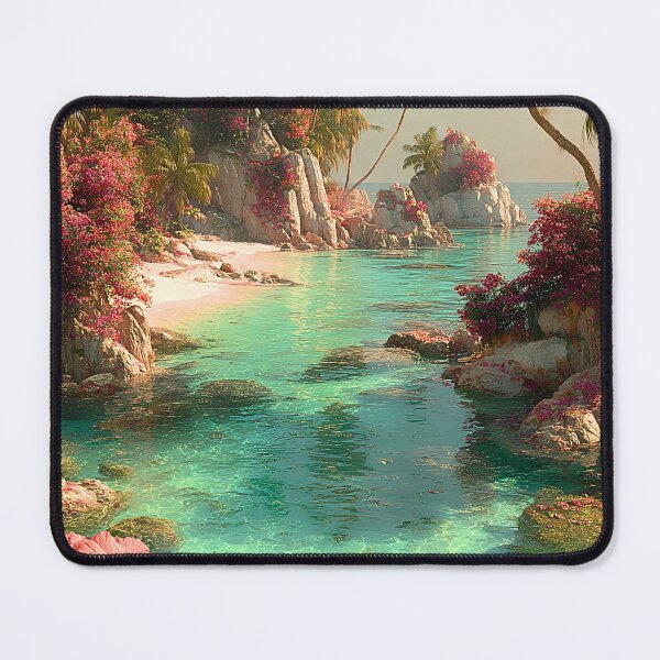 Item preview, Tropical Beach Cove Print | Hibiscus Palm Tree Wall Art designed and sold by JPrintsInc.