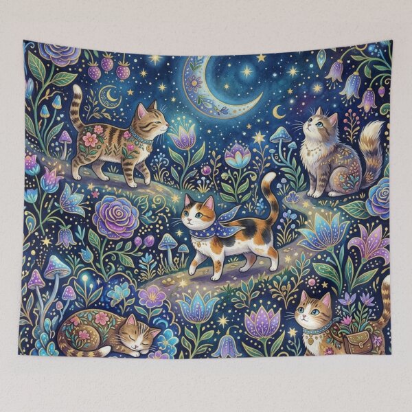 Item preview, Cats and Flowers Under the Moon designed and sold by Iampoji.