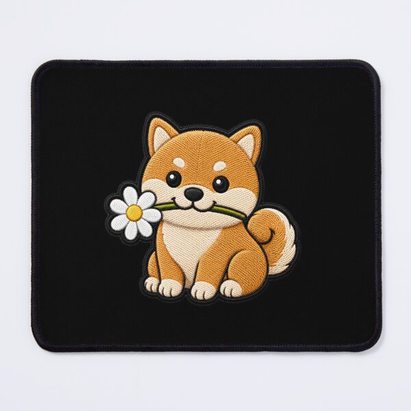 Item preview, Cute Shiba Inu Holding a Flower Embroidery Patch designed and sold by ColorSplash123.