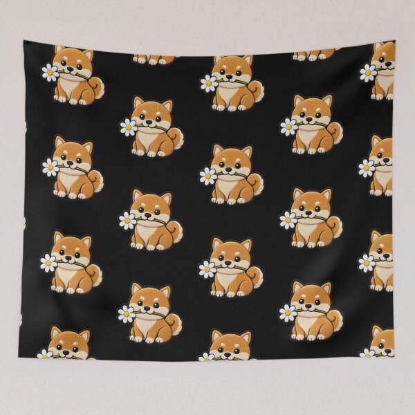 Item preview, Cute Shiba Inu Holding a Flower Embroidery Patch designed and sold by ColorSplash123.