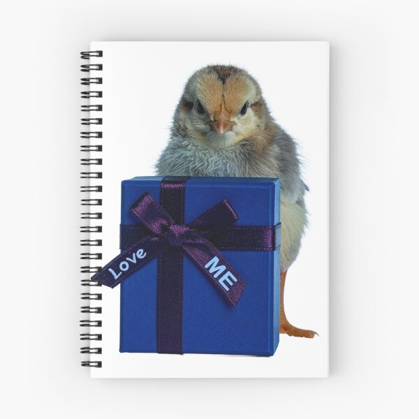 Item preview, Cute Baby Chick with Blue Gift Box Poster - "Love Me" Ribbon Valentine Print - Whimsical Newborn Bird Wall Art designed and sold by WildGentlemen.
