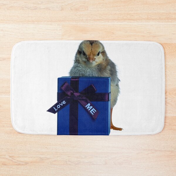 Item preview, Cute Baby Chick with Blue Gift Box Poster - "Love Me" Ribbon Valentine Print - Whimsical Newborn Bird Wall Art designed and sold by WildGentlemen.