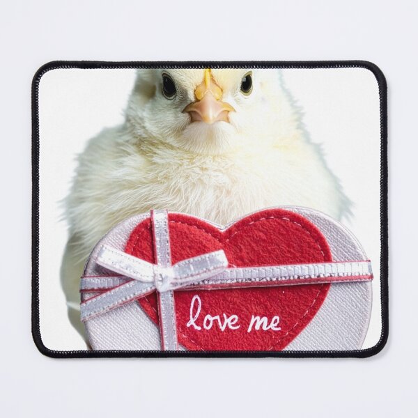 Item preview, Cute Baby Chick with Heart-Shaped Gift Box Poster - "love me" Cursive Valentine Print - Whimsical Fluffy Bird Wall Art designed and sold by WildGentlemen.