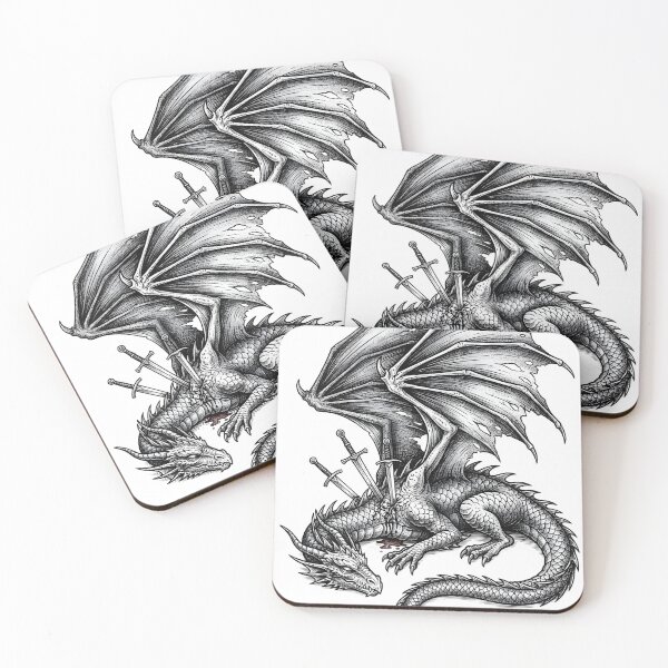 Artikelvorschau, Gefallener Drachenkönig – Düstere Fantasy-Illustration eines verwundeten Drachen (Gothic-Stil) entworfen und verkauft von DragonSerpent Ink.