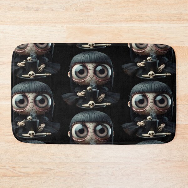 Item preview, Cosmic Coffeehouse Big Eyed Goth Doll with Skull Mug designed and sold by LujziWorld.
