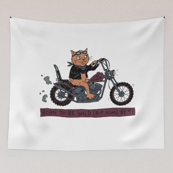 Item preview, Born To Be Wild But Home By 9 Funny Cat Biker designed and sold by PM.