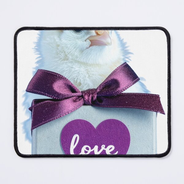 Item preview, Cute Baby Chick with Silver Gift Box Poster - Purple Heart Cursive Ribbon Print - Whimsical Fluffy Bird Wall Art designed and sold by WildGentlemen.