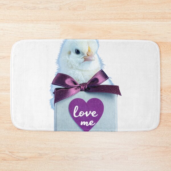 Item preview, Cute Baby Chick with Silver Gift Box Poster - Purple Heart Cursive Ribbon Print - Whimsical Fluffy Bird Wall Art designed and sold by WildGentlemen.