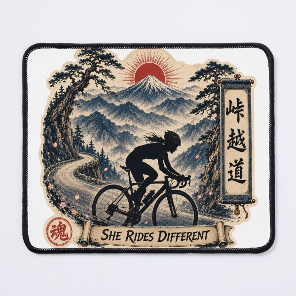 Item preview, She Rides Different Japanese Ukiyo-e Women's Cycling Mount Fuji Sticker Art designed and sold by Locker39.