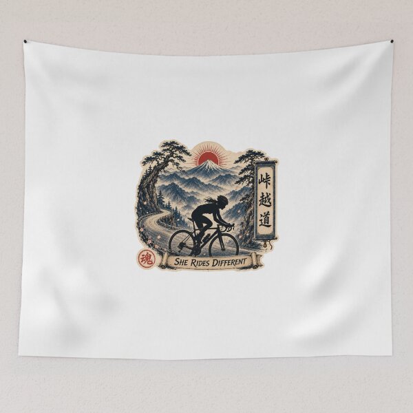 Item preview, She Rides Different Japanese Ukiyo-e Women's Cycling Mount Fuji Sticker Art designed and sold by Locker39.
