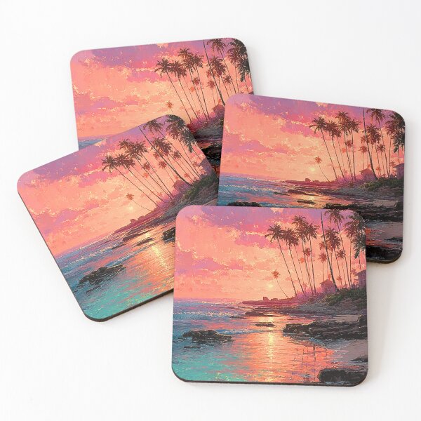 Item preview, Tropical Sunset Print | Palm Tree Beach Painted Wall Art designed and sold by JPrintsInc.