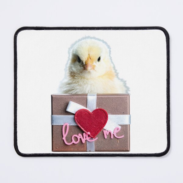 Item preview, Cute Baby Chick with Bronze Gift Box Poster - Pink Cursive Love Me Print - Whimsical Fluffy Bird Wall Art designed and sold by WildGentlemen.