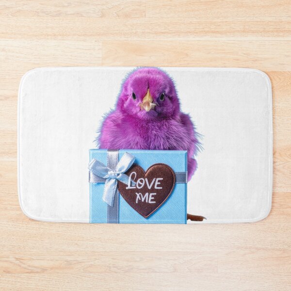 Item preview, Cute Purple Baby Chick with Light Blue Gift Box Poster - Brown Heart Love Me Print - Whimsical Magenta Bird Wall Art designed and sold by WildGentlemen.
