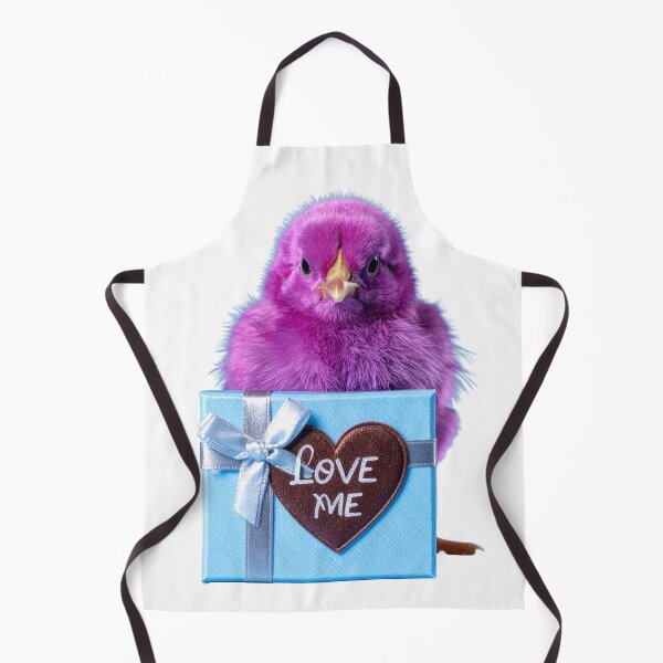 Item preview, Cute Purple Baby Chick with Light Blue Gift Box Poster - Brown Heart Love Me Print - Whimsical Magenta Bird Wall Art designed and sold by WildGentlemen.