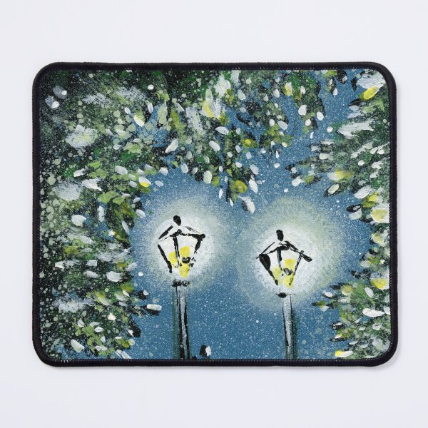 Item preview, Midnight Glow – Vintage Lampposts in Snowy Woods Acrylic Painting designed and sold by Cass Harker Studio.