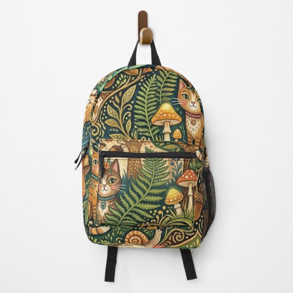 Item preview, Whimsical Folk Art Cats in Enchanted Forest Pattern designed and sold by Iampoji.