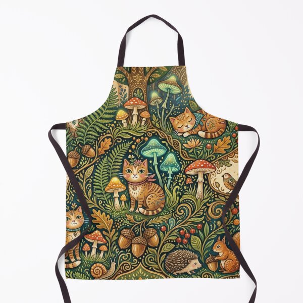 Item preview, Whimsical Folk Art Cats in Enchanted Forest Pattern designed and sold by Iampoji.