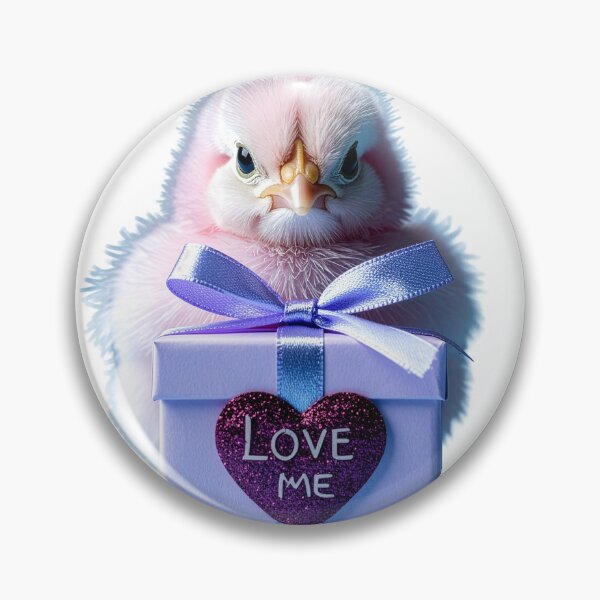 Item preview, Cute Pastel Pink Baby Chick Poster - Lavender Gift Box with Glitter Purple Heart Print - Whimsical Valentine Bird Wall Art designed and sold by WildGentlemen.