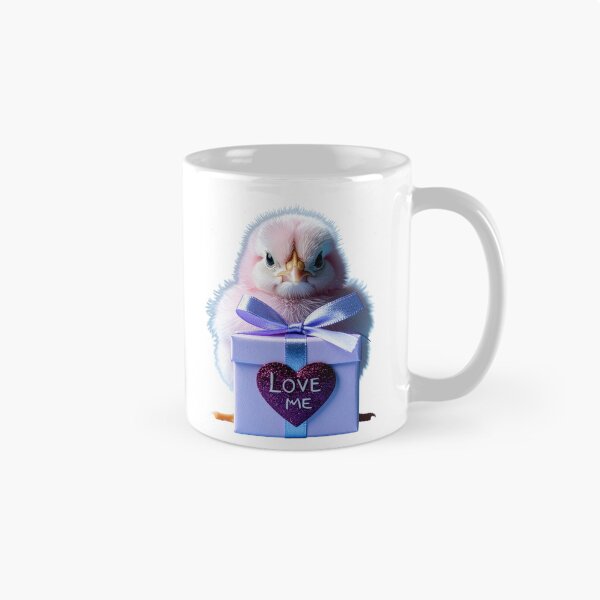 Item preview, Cute Pastel Pink Baby Chick Poster - Lavender Gift Box with Glitter Purple Heart Print - Whimsical Valentine Bird Wall Art designed and sold by WildGentlemen.