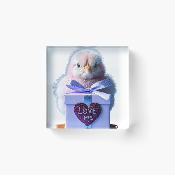Item preview, Cute Pastel Pink Baby Chick Poster - Lavender Gift Box with Glitter Purple Heart Print - Whimsical Valentine Bird Wall Art designed and sold by WildGentlemen.