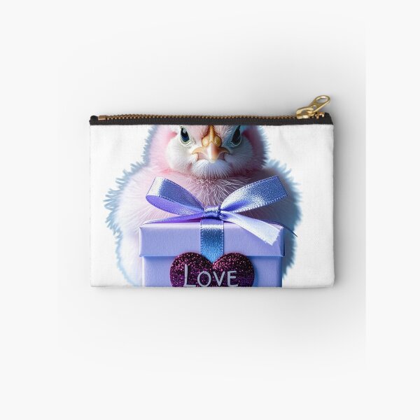 Item preview, Cute Pastel Pink Baby Chick Poster - Lavender Gift Box with Glitter Purple Heart Print - Whimsical Valentine Bird Wall Art designed and sold by WildGentlemen.