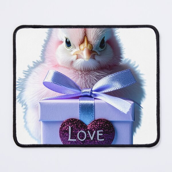 Item preview, Cute Pastel Pink Baby Chick Poster - Lavender Gift Box with Glitter Purple Heart Print - Whimsical Valentine Bird Wall Art designed and sold by WildGentlemen.