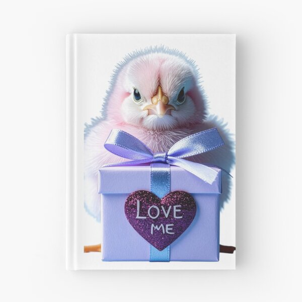 Item preview, Cute Pastel Pink Baby Chick Poster - Lavender Gift Box with Glitter Purple Heart Print - Whimsical Valentine Bird Wall Art designed and sold by WildGentlemen.
