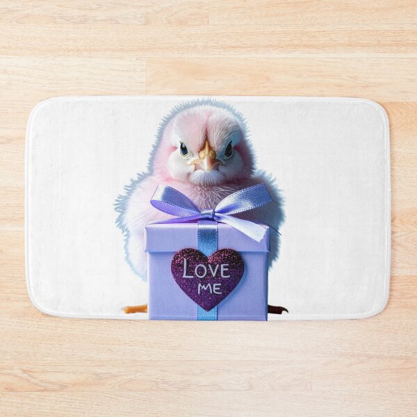 Item preview, Cute Pastel Pink Baby Chick Poster - Lavender Gift Box with Glitter Purple Heart Print - Whimsical Valentine Bird Wall Art designed and sold by WildGentlemen.