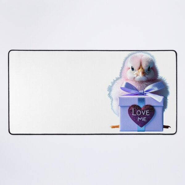 Item preview, Cute Pastel Pink Baby Chick Poster - Lavender Gift Box with Glitter Purple Heart Print - Whimsical Valentine Bird Wall Art designed and sold by WildGentlemen.