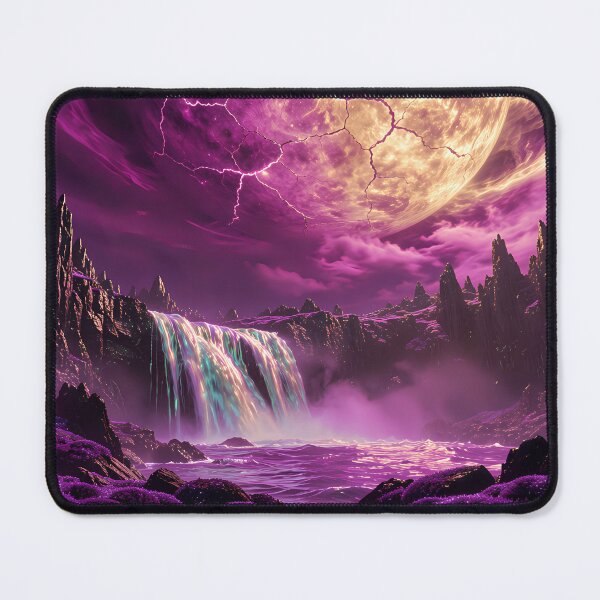 Item preview, Surreal purple moonlight at the mystical waterfall - Dark dream world designed and sold by VoidVeilStudio.