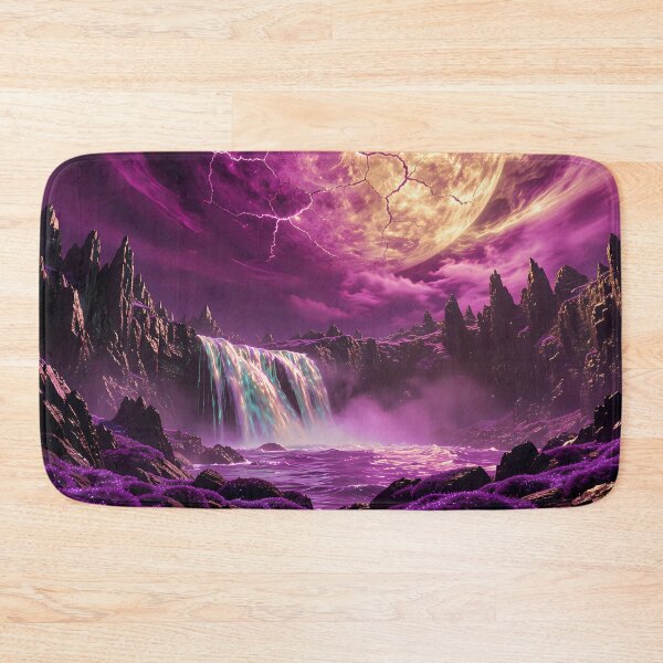 Item preview, Surreal purple moonlight at the mystical waterfall - Dark dream world designed and sold by VoidVeilStudio.