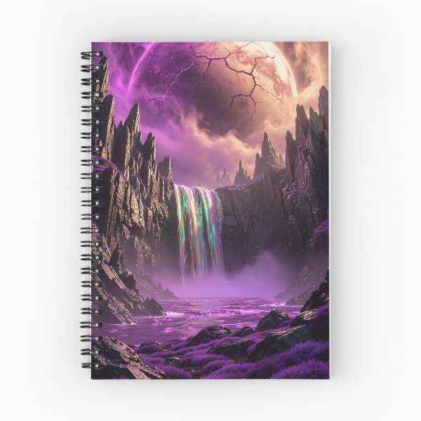 Item preview, Waterfall under the breaking moon - Surreal purple dream world designed and sold by VoidVeilStudio.