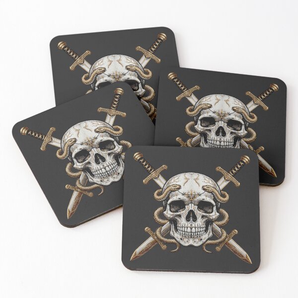 Item preview, Skull in the cross of swords and snakes designed and sold by Kimenta Fashion.