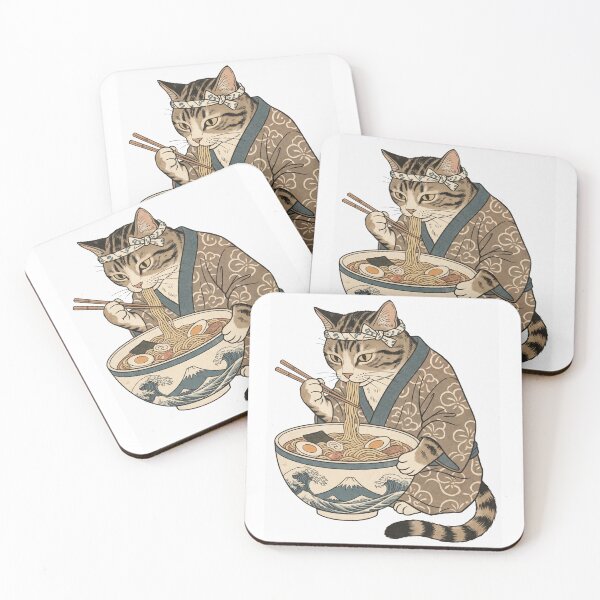 Item preview, Ramen Cat in Kimono with Fuji Bowl – Japanese Noodle Lover Illustration designed and sold by vekotpu.