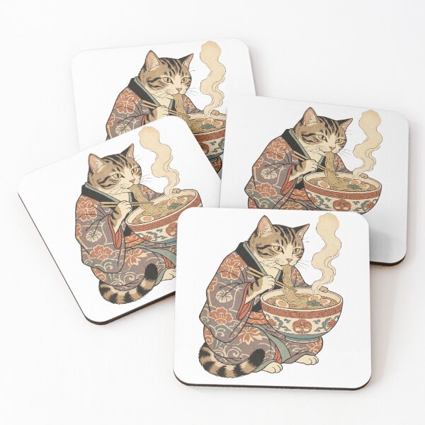 Item preview, Steaming Ramen Cat in Floral Kimono – Japanese Foodie Illustration designed and sold by vekotpu.