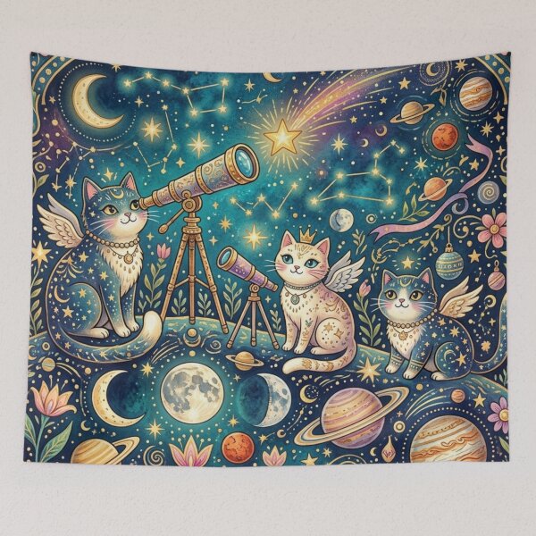 Item preview, Whimsical Cosmic Cats Observing Stars designed and sold by Iampoji.
