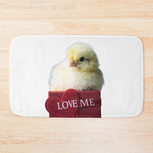 Item preview, Crimson Gift Box Fluffy Yellow Chick Poster - Large Felt Heart Sticker Print - Whimsical Holiday Bird Art designed and sold by WildGentlemen.